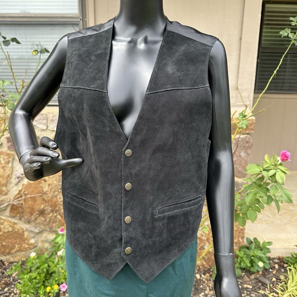 Scully Western Mens Vest Size Medium‎ Black Suede Leather Pockets Snap Front